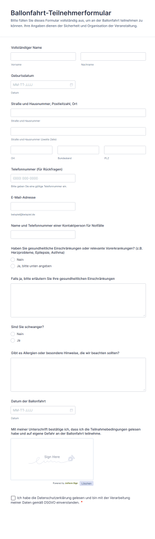 Ballonfahrt Teilnehmerformular