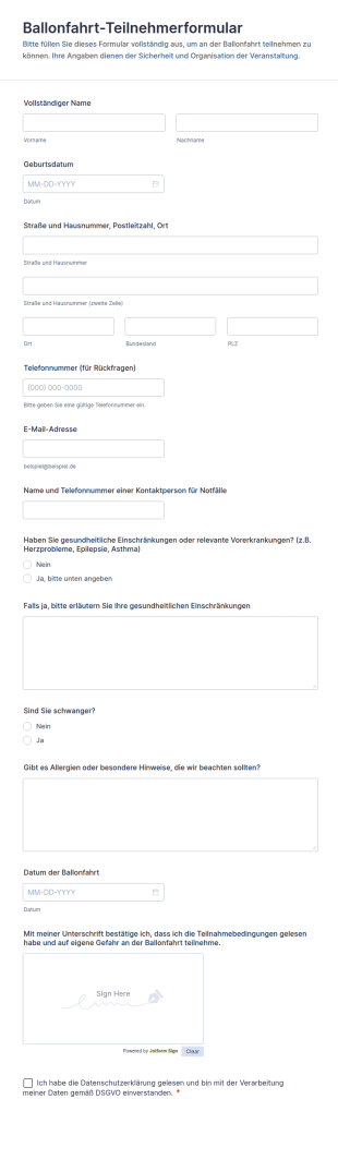 Ballonfahrt Teilnehmerformular