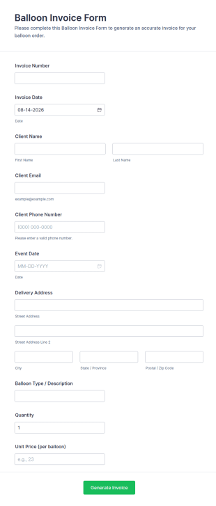 Balloon Invoice Form Template