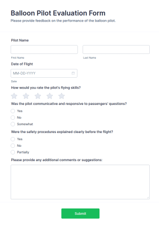 Balloon Pilot Evaluation Form Template