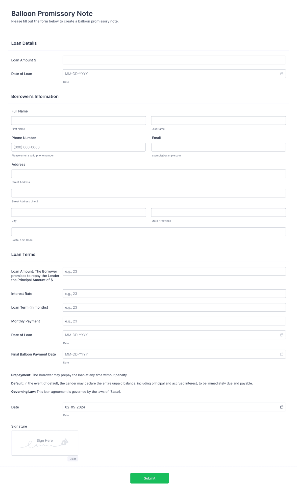 Balloon Promissory Note Form Template | Jotform