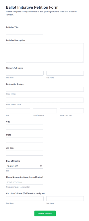 Ballot Initiative Petition Form Template