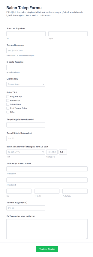 Balon Talep Form Şablonu