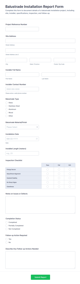 Balustrade Installation Report Form Template