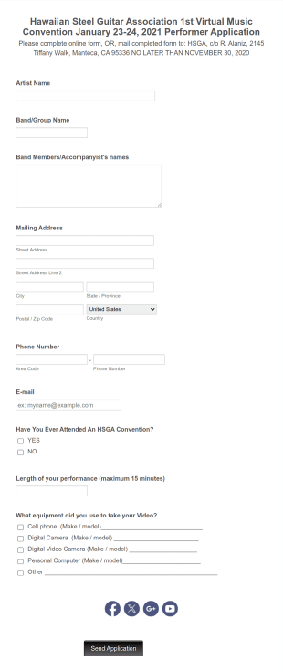 Band Application Form Template