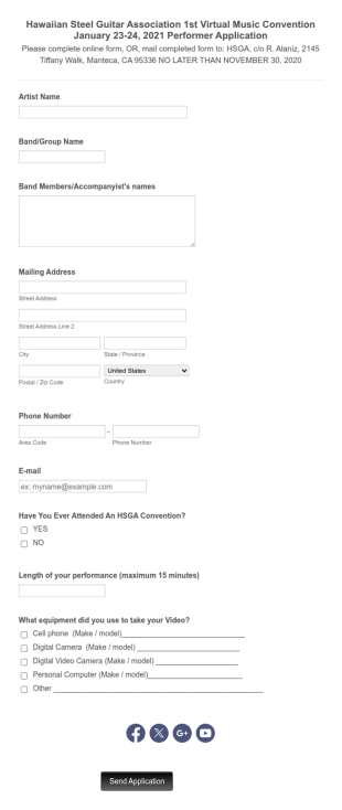 Band Application Form Template