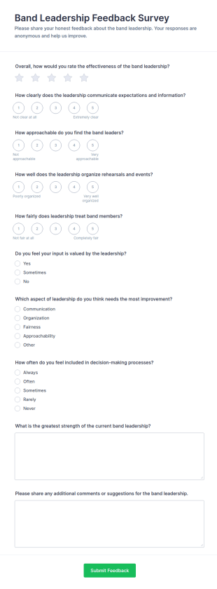 Band Leadership Feedback Survey Form Template