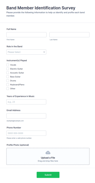 Band Member Identification Survey Form Template