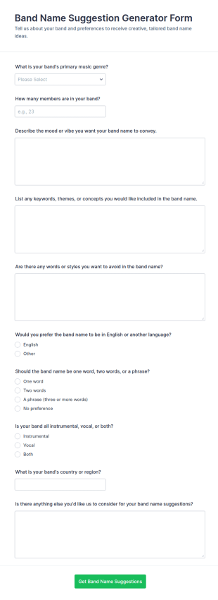 Band Name Suggestion Generator Form Template