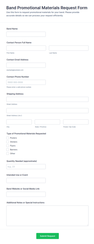 Band Promotional Materials Request Form Template