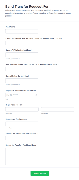 Band Transfer Request Form Template
