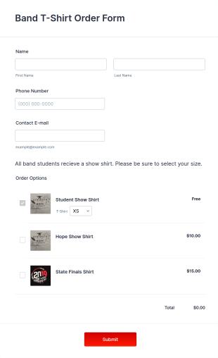 Band T Shirt Order Form Template