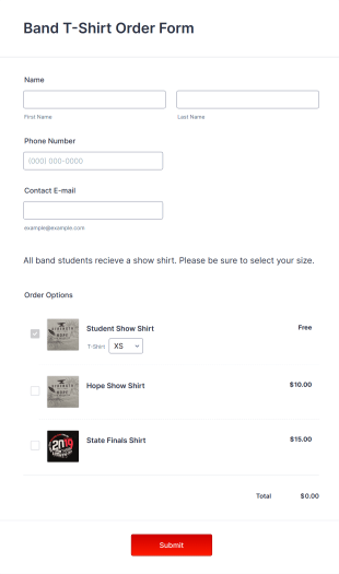 Band T Shirt Order Form Template