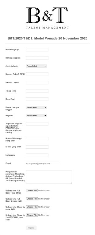 B&T/2021/05/D1: Model Digital Media Beelaf Farms Form Template