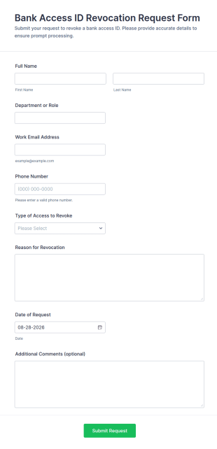 Bank Access ID Revocation Request Form Template