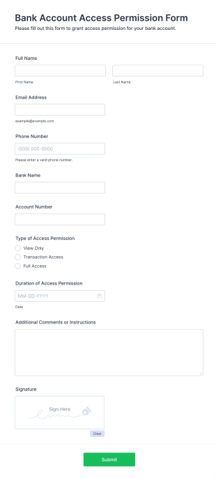 Bank Account Access Permission Form Form Template