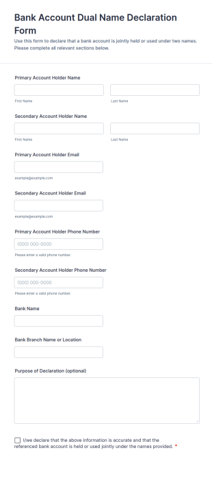 Bank Account Dual Name Declaration Form Template