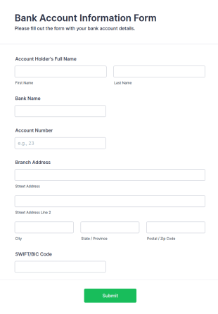 Bank Account Information Form Template