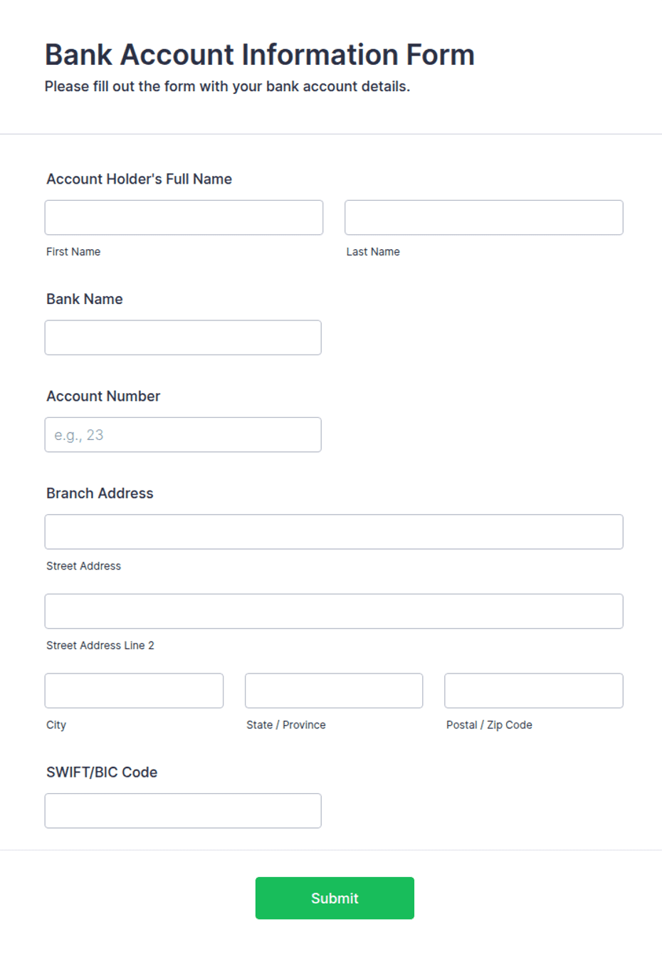 Bank Account Information Form Template | Jotform