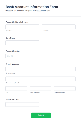 Bank Account Information Form Template
