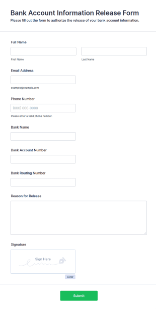 Bank Account Information Release Form Template