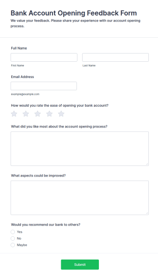 Bank Account Opening Feedback Form Template