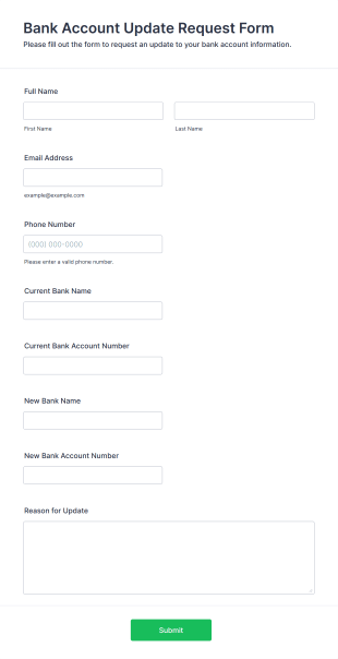 Bank Account Update Request Form Form Template
