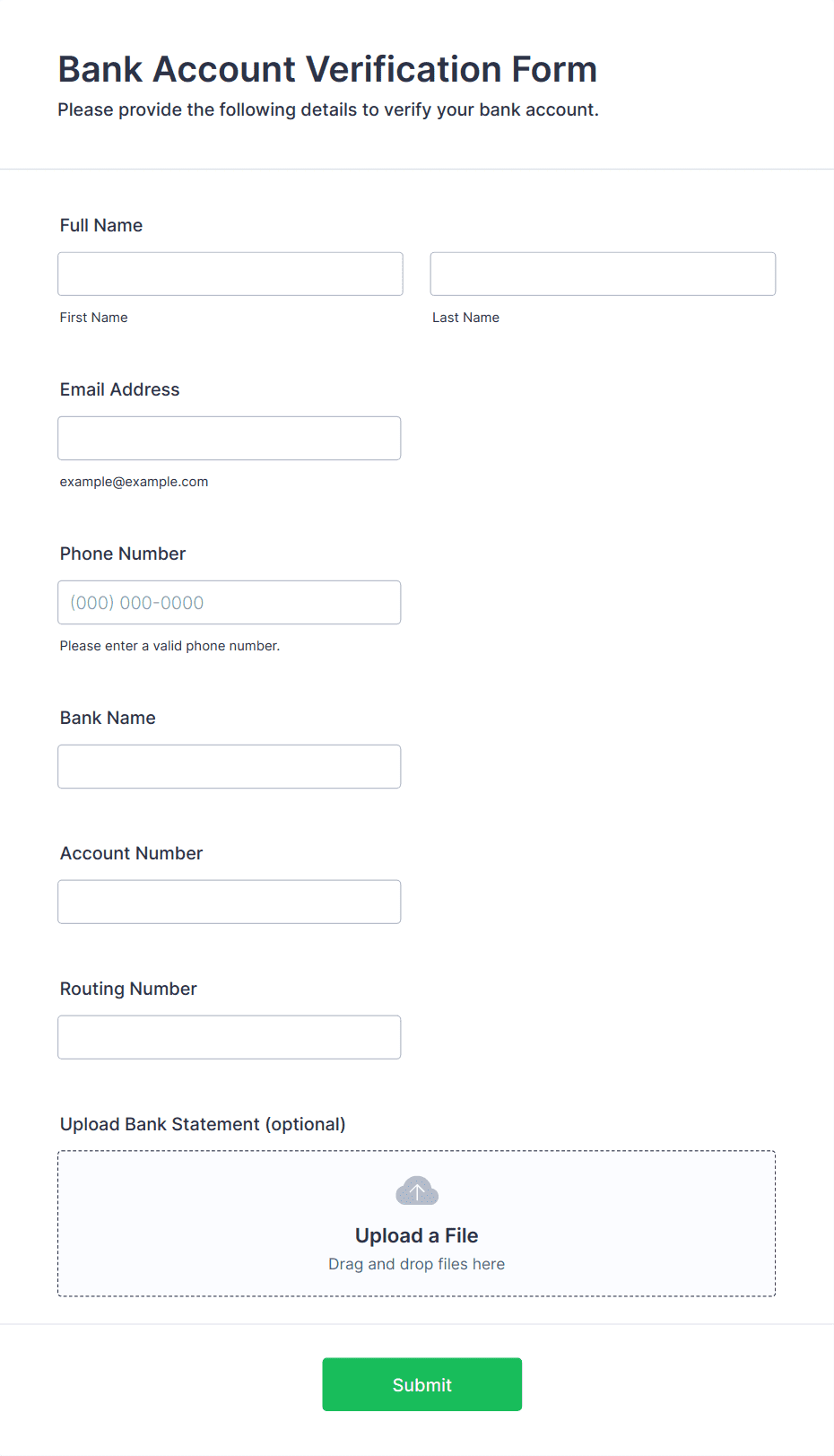 Bank Account Verification Form Template | Jotform