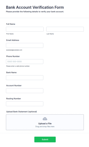 Bank Account Verification Form Template