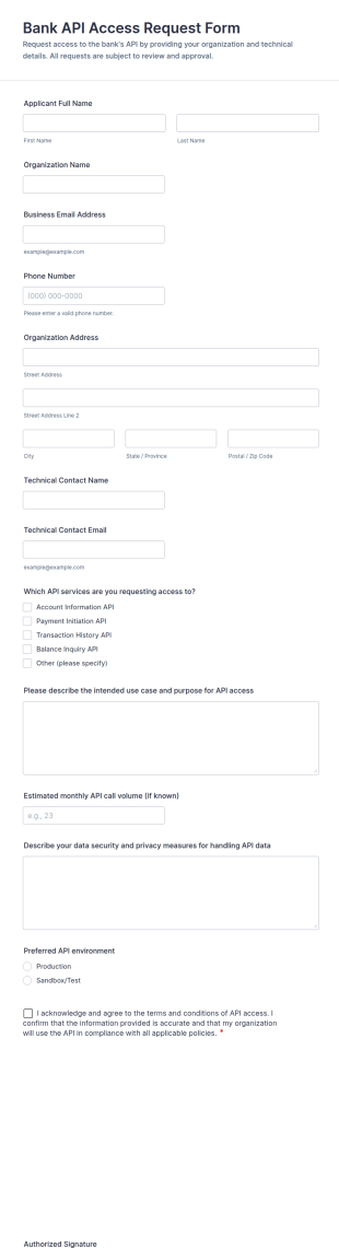 Bank API Access Request Form Template