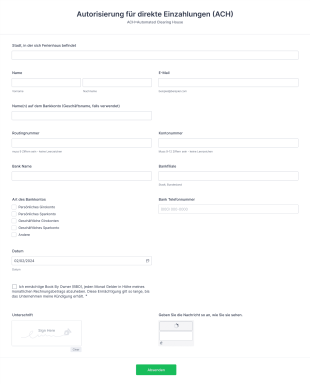 Bank Autorisierung (ACH) Form Template