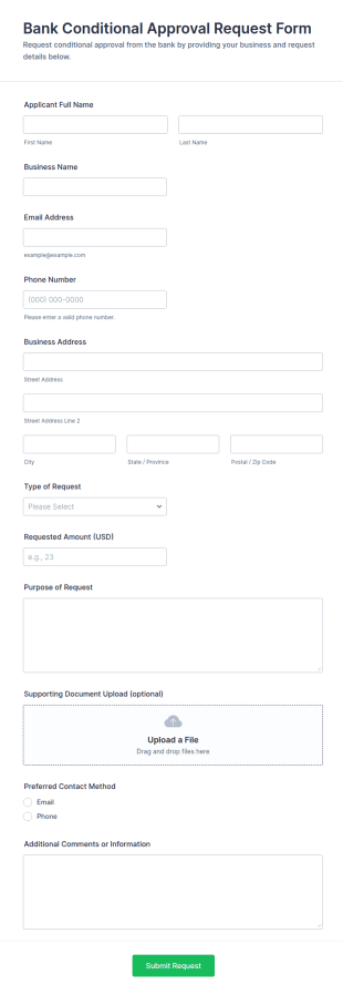 Bank Conditional Approval Request Form Template