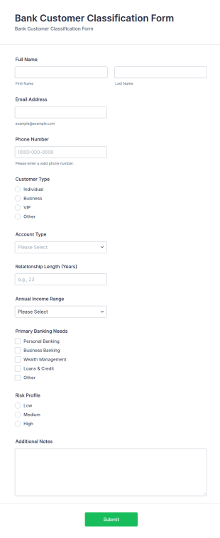Bank Customer Classification Form Template