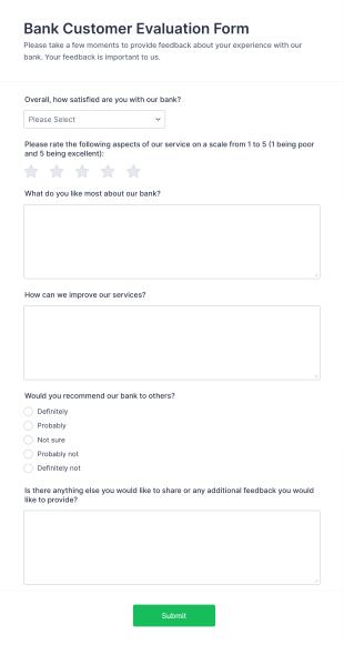 Bank Customer Evaluation Form Template