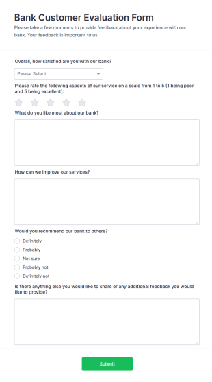Bank Customer Evaluation Form Template