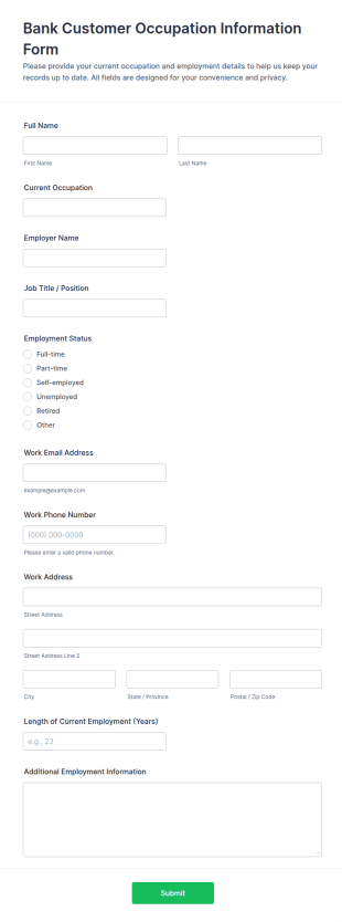 Bank Customer Occupation Information Form Template