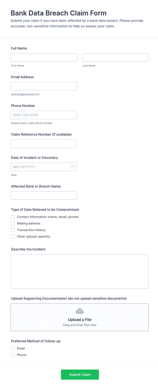 Bank Data Breach Claim Form Template