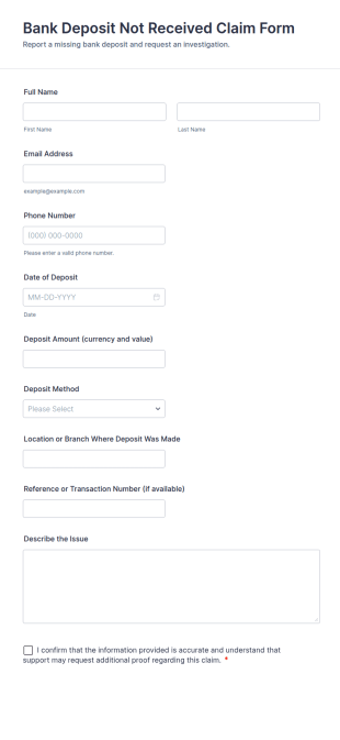 Bank Deposit Not Received Claim Form Template