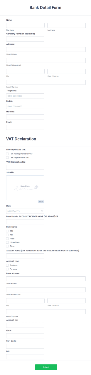 Bank Detail Form Template