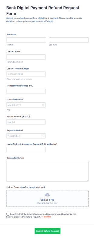 Bank Digital Payment Refund Request Form Template