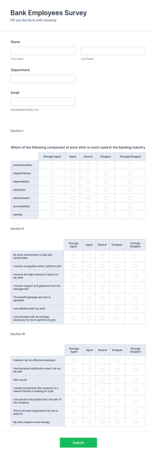 Bank Employees Survey Form Template