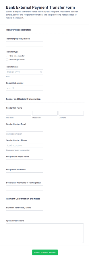 Bank External Payment Transfer Form Template