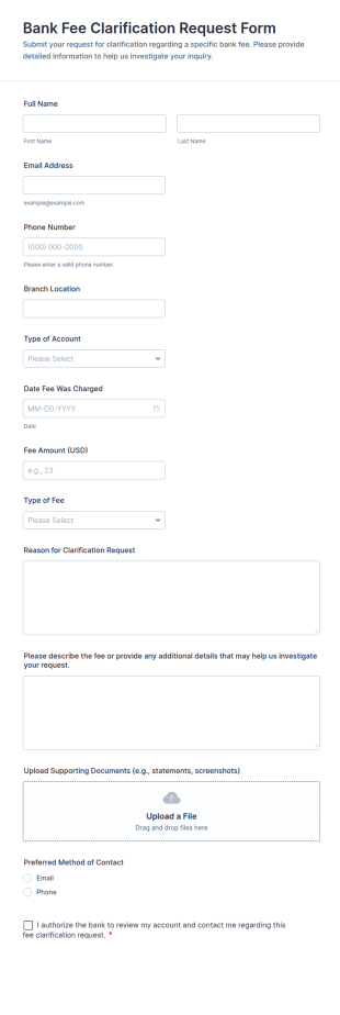 Bank Fee Clarification Request Form Template