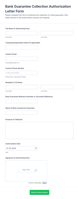 Bank Guarantee Collection Authorization Letter Form Template