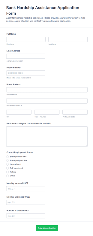 Bank Hardship Assistance Application Form Template