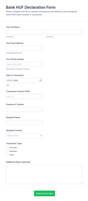 Bank HUF Declaration Form Template