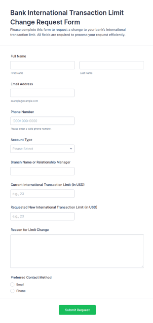 Bank International Transaction Limit Change Request Form Template