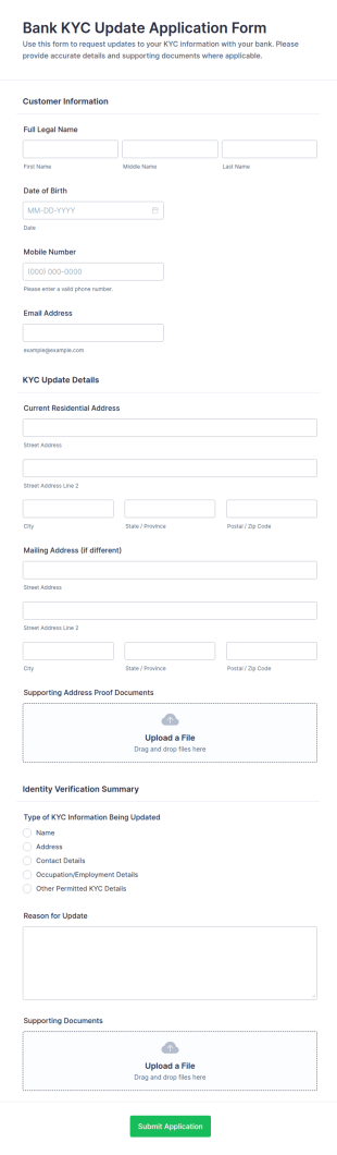 Bank KYC Update Application Form Template