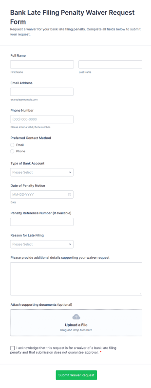 Bank Late Filing Penalty Waiver Request Form Template