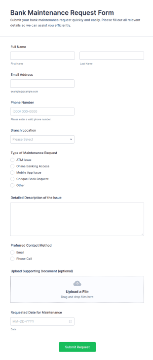Bank Maintenance Request Form Template